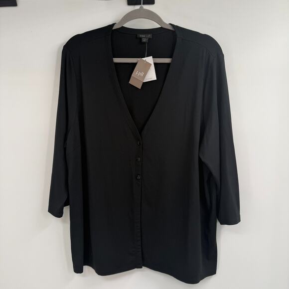 J. Jill Tops - NWT J Jill Wearever Cardigan Top 2X Black V-neck Button 3/4 Sleeve Stretch